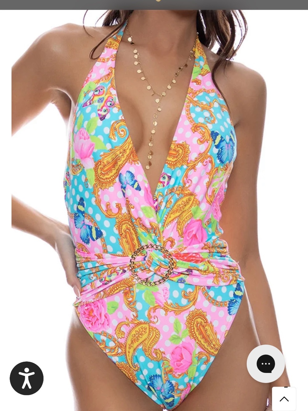 Luli fama Pink Multi Paisley Halter women’s One-Piece Swimsuit small NWT - Picture 2 of 3